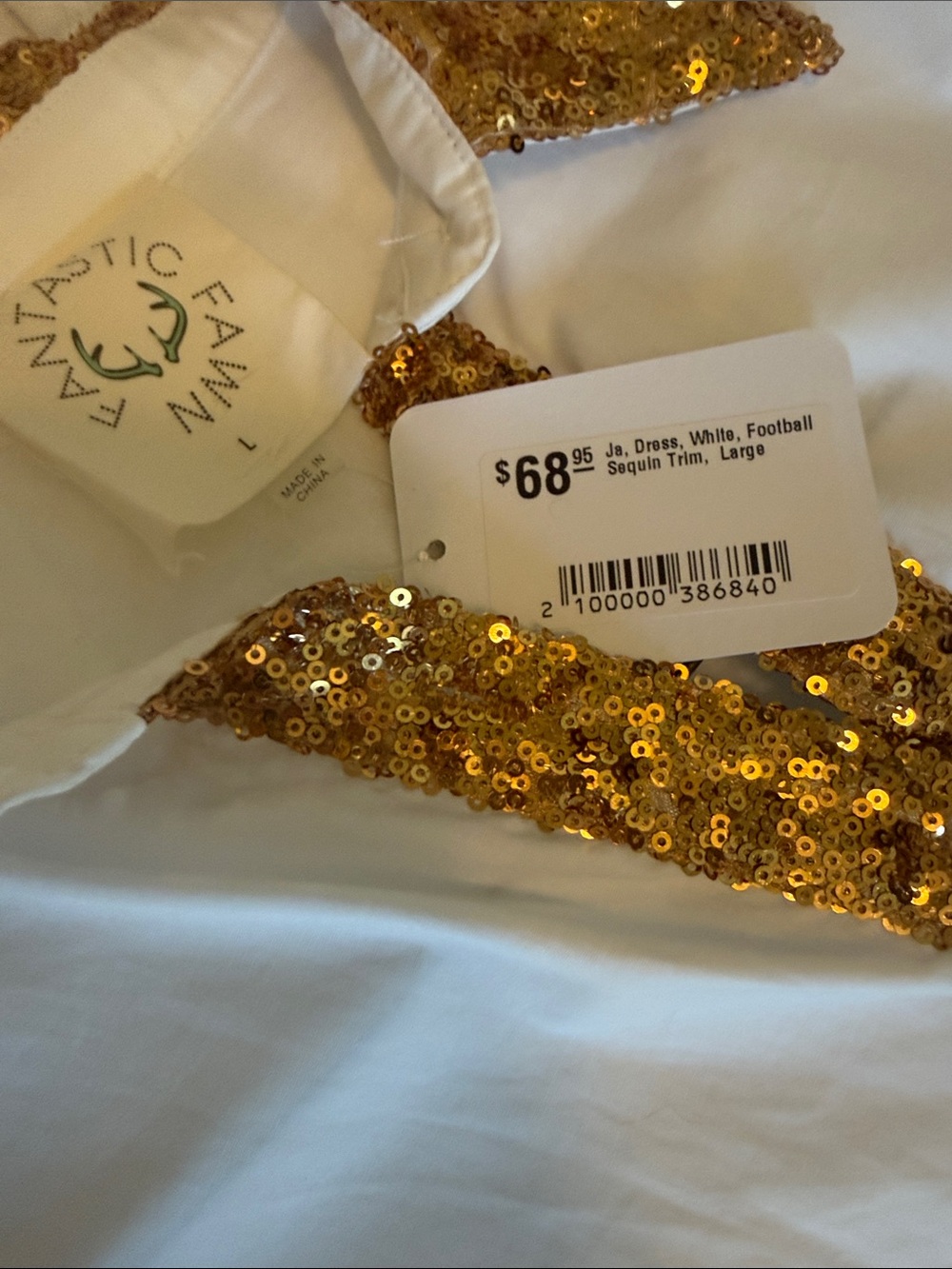Fantastic Fawn White Mini Dress with Gold Sequin Trim